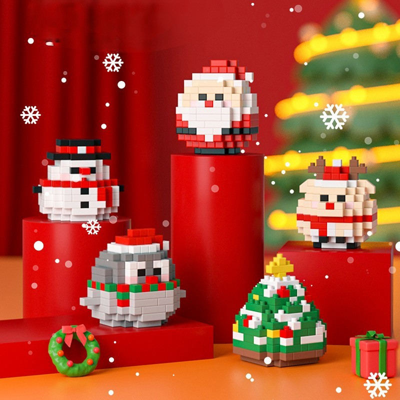Hot Sale Kid Idea Mini Bricks Figures Santa Claus Snowman Elk Tree Christmas Building Block Toys for Kids