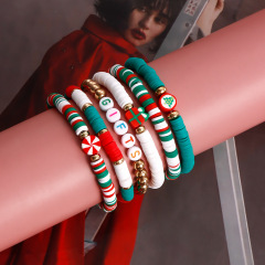 New Christmas Gift Santa Claus Elk Alphabet Hand String Mixed Color Polymer Clay Elastic Rope Christmas Bracelet Gifts