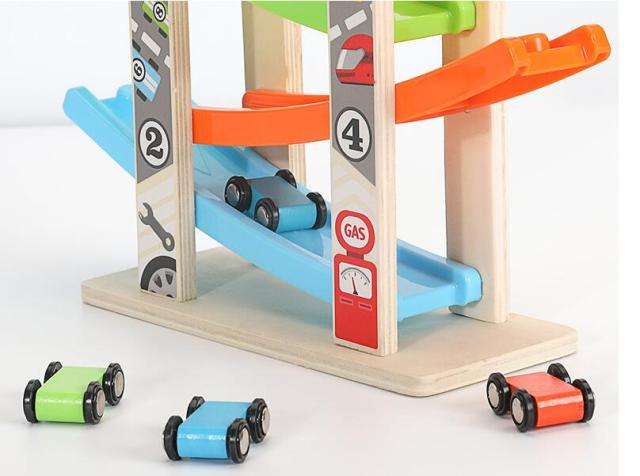 Hot Sale Preshcool Wooden Toy Car Ramp for Toddlers Montessori Fun Car Speed Racing Track Car Games Toy Set