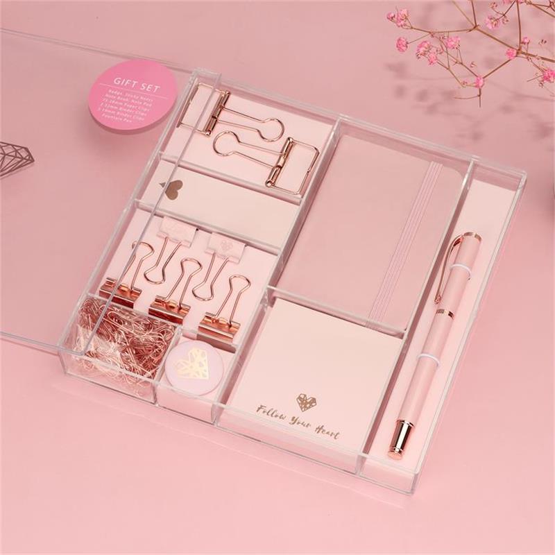 Rose Gold Office Study Kit Notebook Clip Paper Clip Notepad Cute School Stationery Gift Box for Girls and Boys