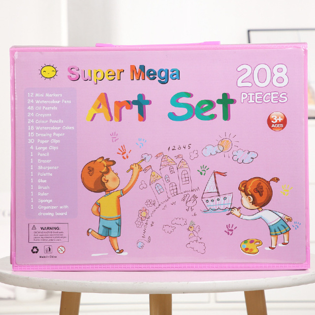 Custom Non-Toxic Plastic Kids Painting Drawing Art Set Coloring Book Stationery Set with Easel for Kids