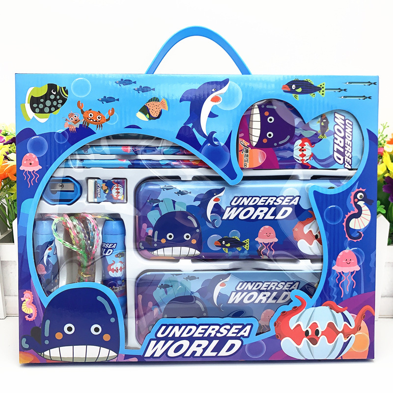 New Arrived Cartoon Student School Supplies Gift Set Children Stationery Learning Set Birthday Gift Portable Gift Box