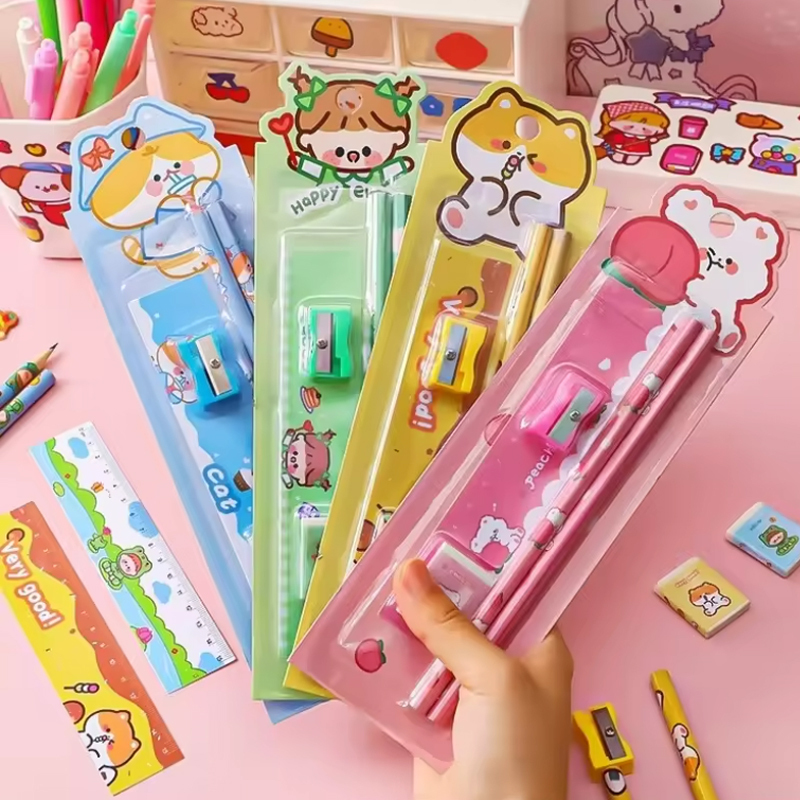 New Cartoon Pencil Set Five-piece Set of Stationery for Students to Learn Children's Sketch Supplies Kindergarten Prizes