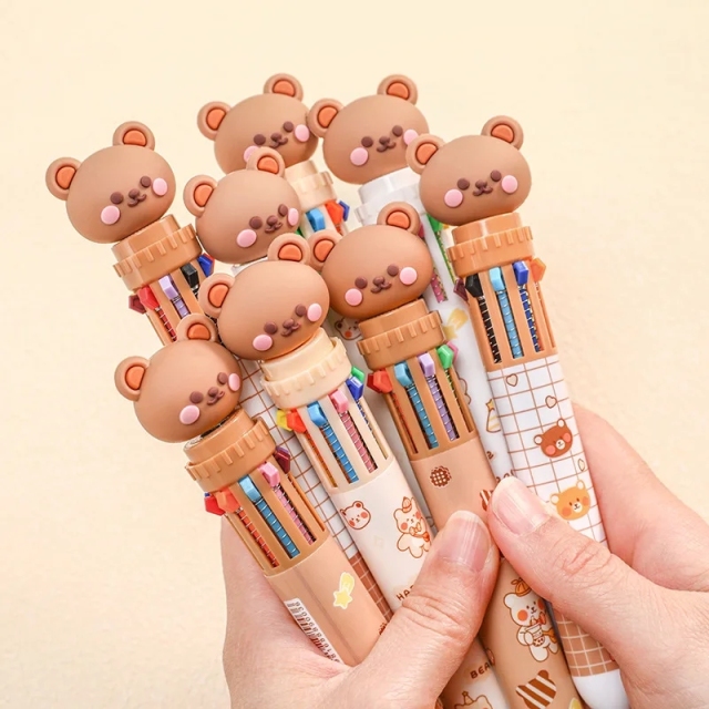 Bear Cartoon Ballpoint Pen 0.5mm Colorful Ink Cute Gel Pens Silicone Kawaii Pens School Office Supplies Korean Stationery