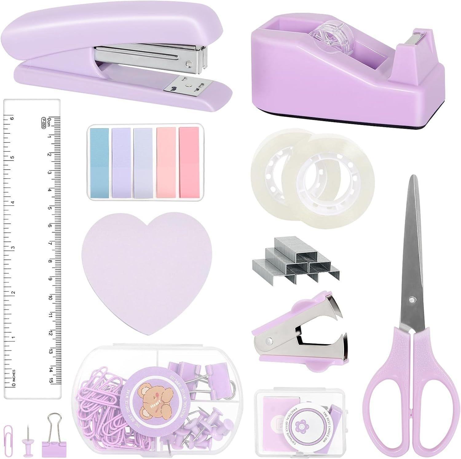 Hot Selling Macaron Desktop Stationery Set Includes Stapler Tape Holder Scissors Staple Remover-Stapler in Stock