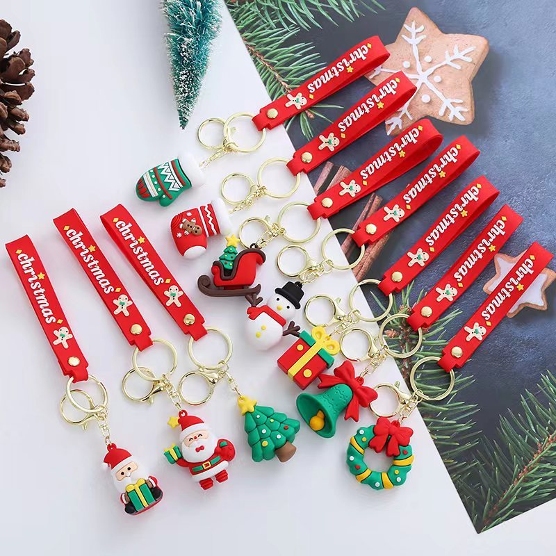 Hotsale New Arrive PVC Soft Christmas Keychain Cute Cartoon Bag Ornaments Christmas Small Keychain New Year Decor Xmas Keyring