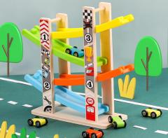 Hot Sale Preshcool Wooden Toy Car Ramp for Toddlers Montessori Fun Car Speed Racing Track Car Games Toy Set