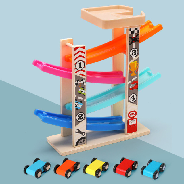 Hot Sale Preshcool Wooden Toy Car Ramp for Toddlers Montessori Fun Car Speed Racing Track Car Games Toy Set