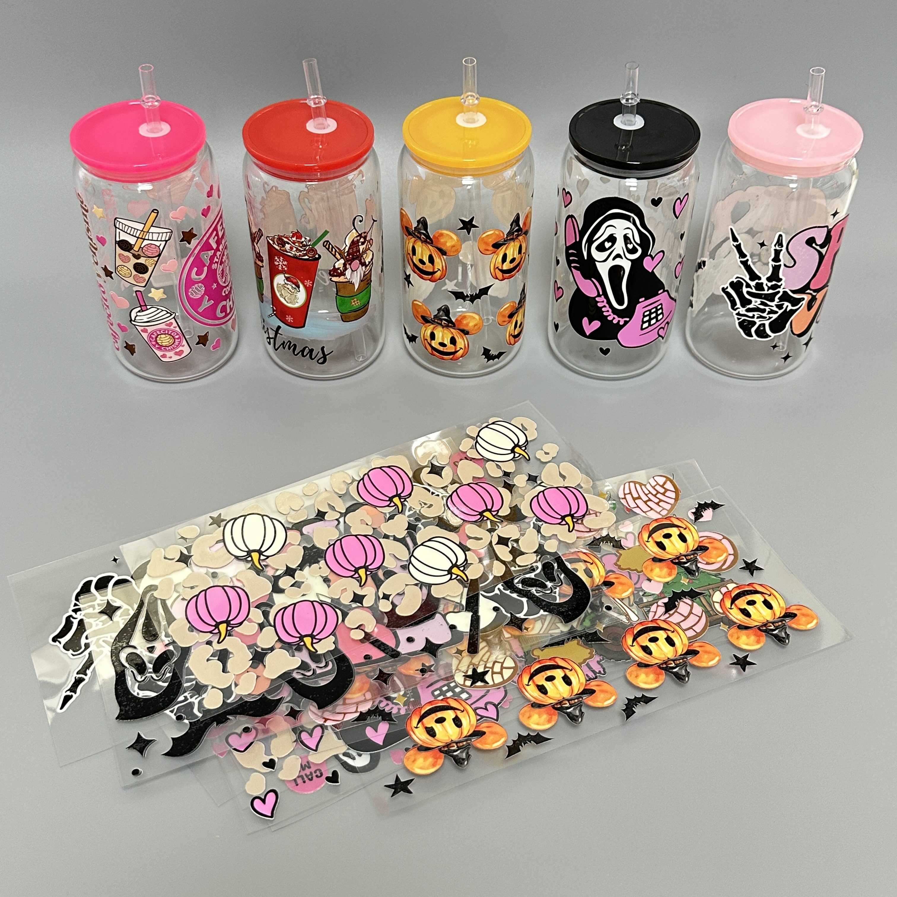 New Christmas Halloween Custom Printing Waterproof Labels Transfers Stickers Uv Dtf 16oz Wraps for Glass Can