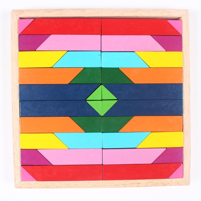 Educational Toy Travel Game Set Logic Natural Tangram Wooden Puzzle Geometry Game Cube Puzzle Gift for Kids