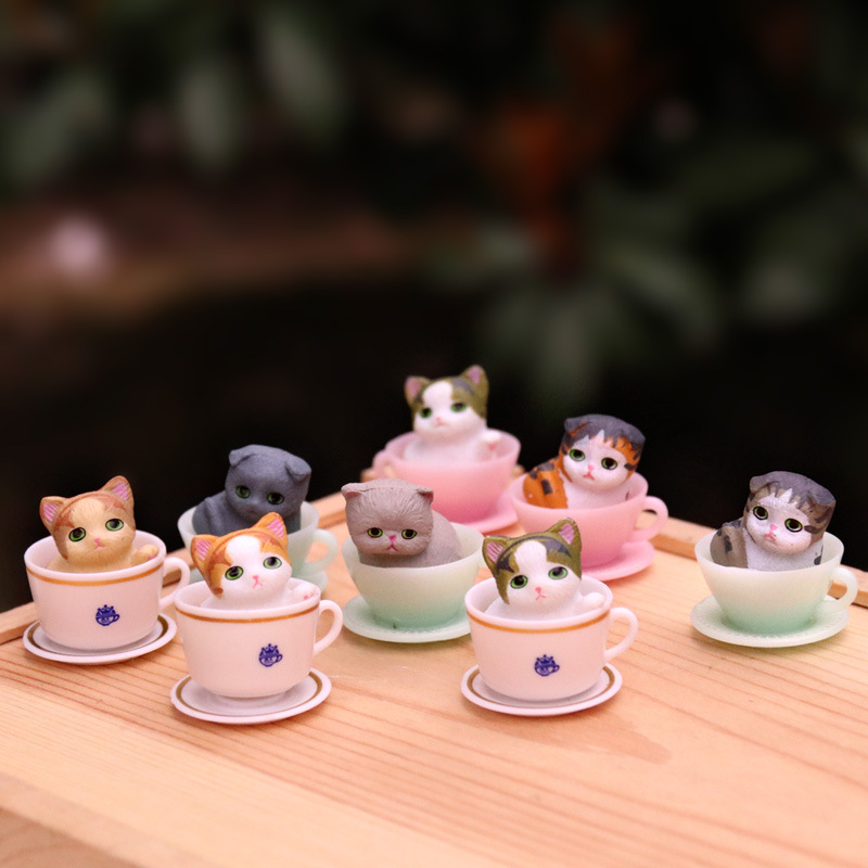 Hotsale Cute Mini Tea Cup Orange Cat Doll Ornaments Plastic Creative Petty Cat Desktop Cake Decoration