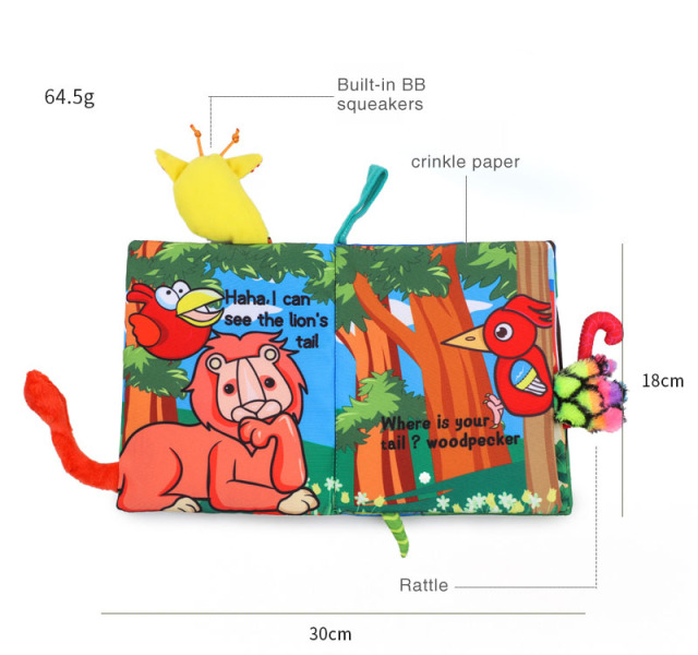 B081 2020 New Design Animal Baby Tail Cloth Books Kids Puzzle Toys