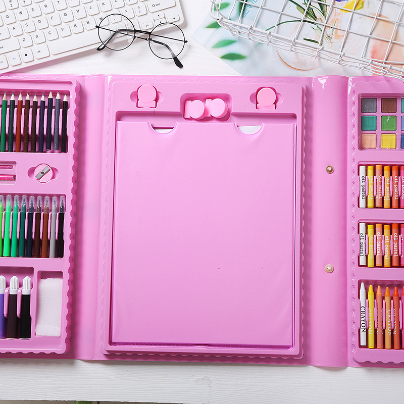 Custom Non-Toxic Plastic Kids Painting Drawing Art Set Coloring Book Stationery Set with Easel for Kids