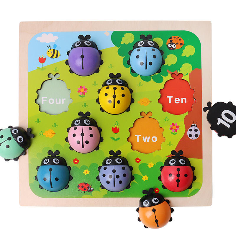 Hotsale Kindergarten Children Early Education Puzzle Cognitive Number Little Ladybug Wooden Toys