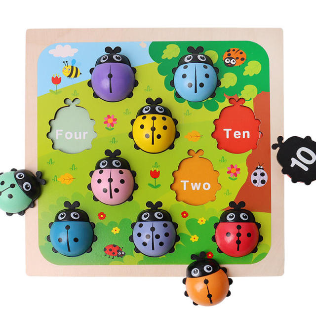Hotsale Kindergarten Children Early Education Puzzle Cognitive Number Little Ladybug Wooden Toys
