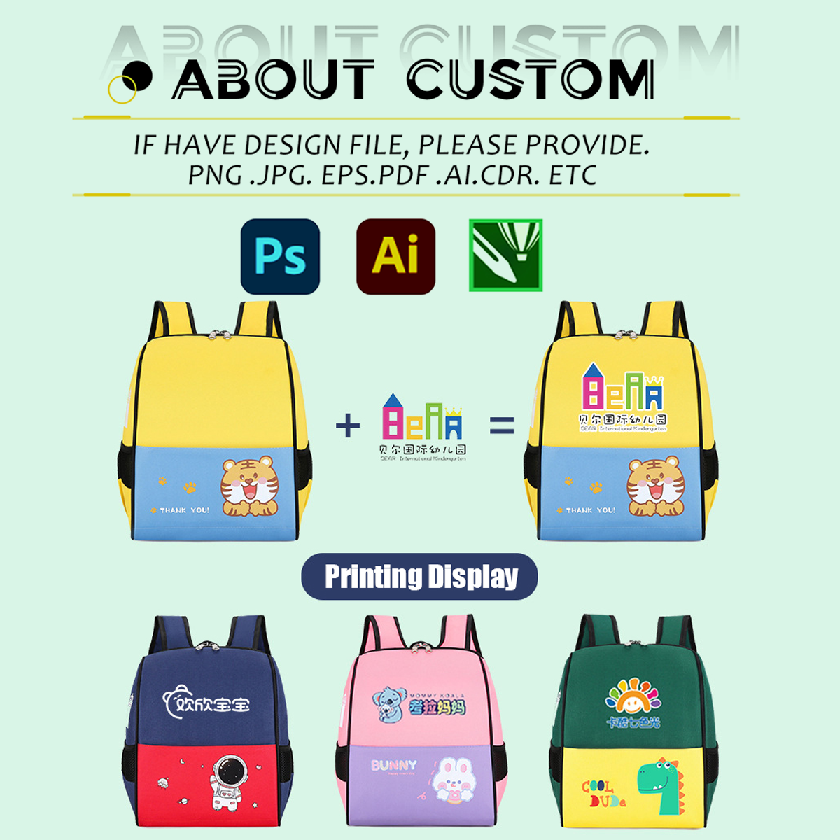 Custom Print Logo Pattern Kid Cute School Bags Kindergarten Backpack for Girl Boys Design Cheapest Kawaii Schoolbag