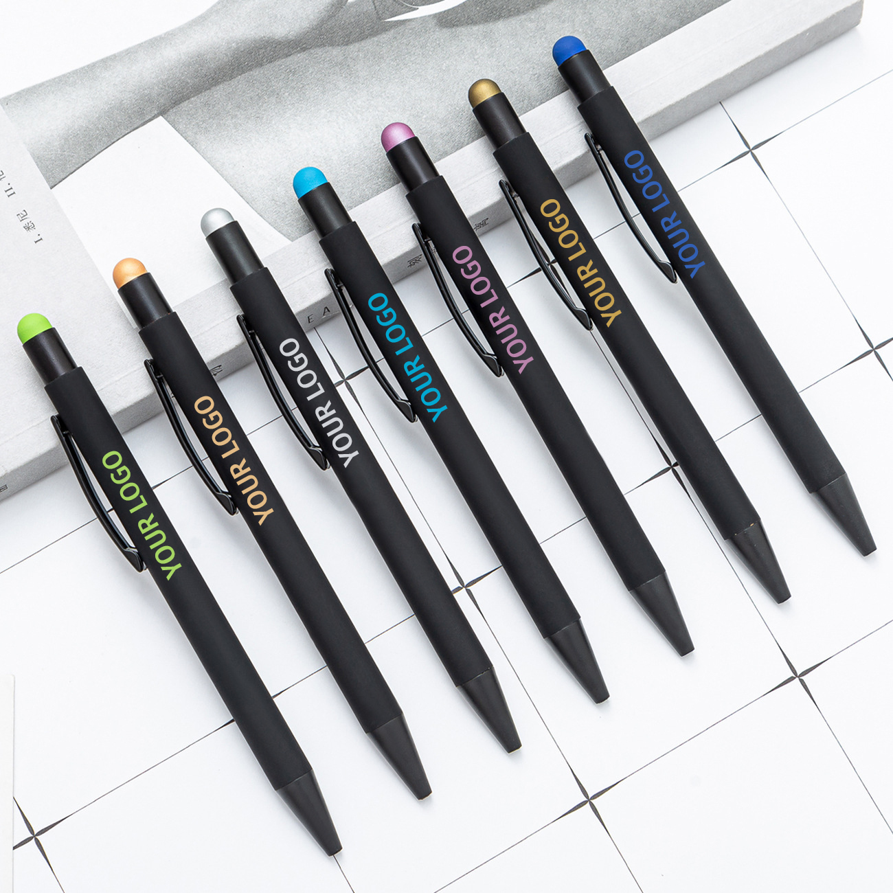Promotional Black Gold Touch Screen Metal Ball Pen Luxury Advertise Ballpoint Pen Custom Rose Gold Pen with Printed Custom Logo