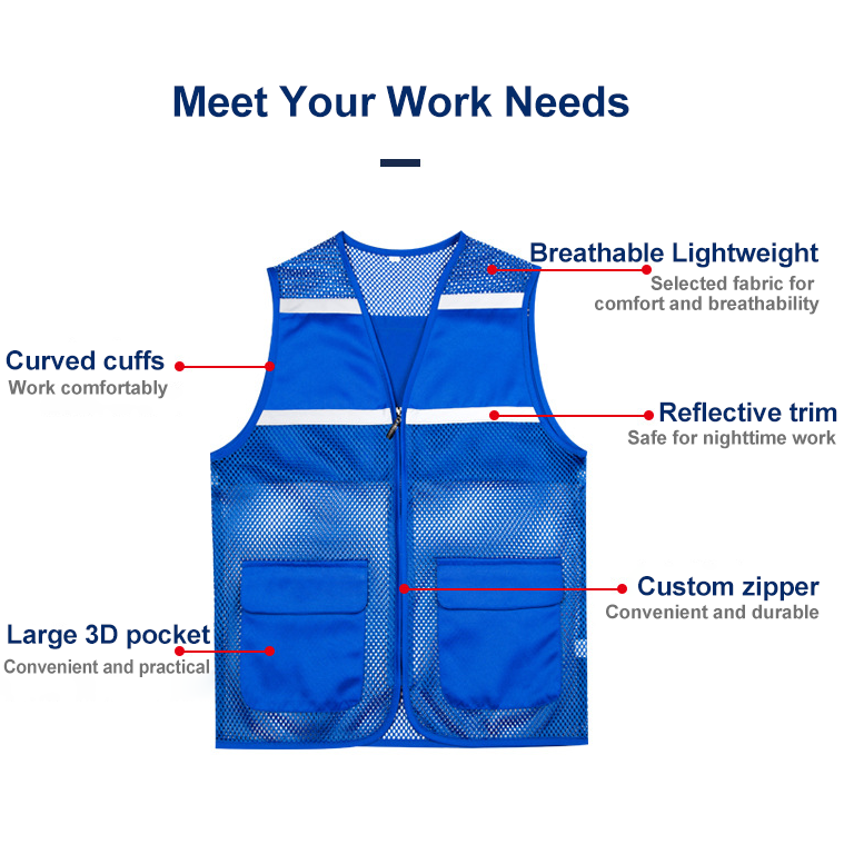 Wholesale Custom Reflective Vest with logo Construction Engineering Traffic Safety Work Clothes Men's Vest with Custom logo