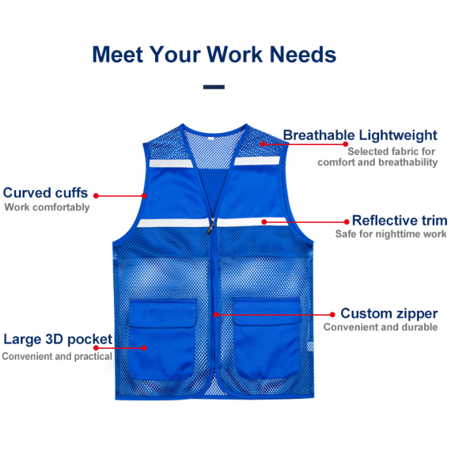 Wholesale Custom Reflective Vest with logo Construction Engineering Traffic Safety Work Clothes Men's Vest with Custom logo