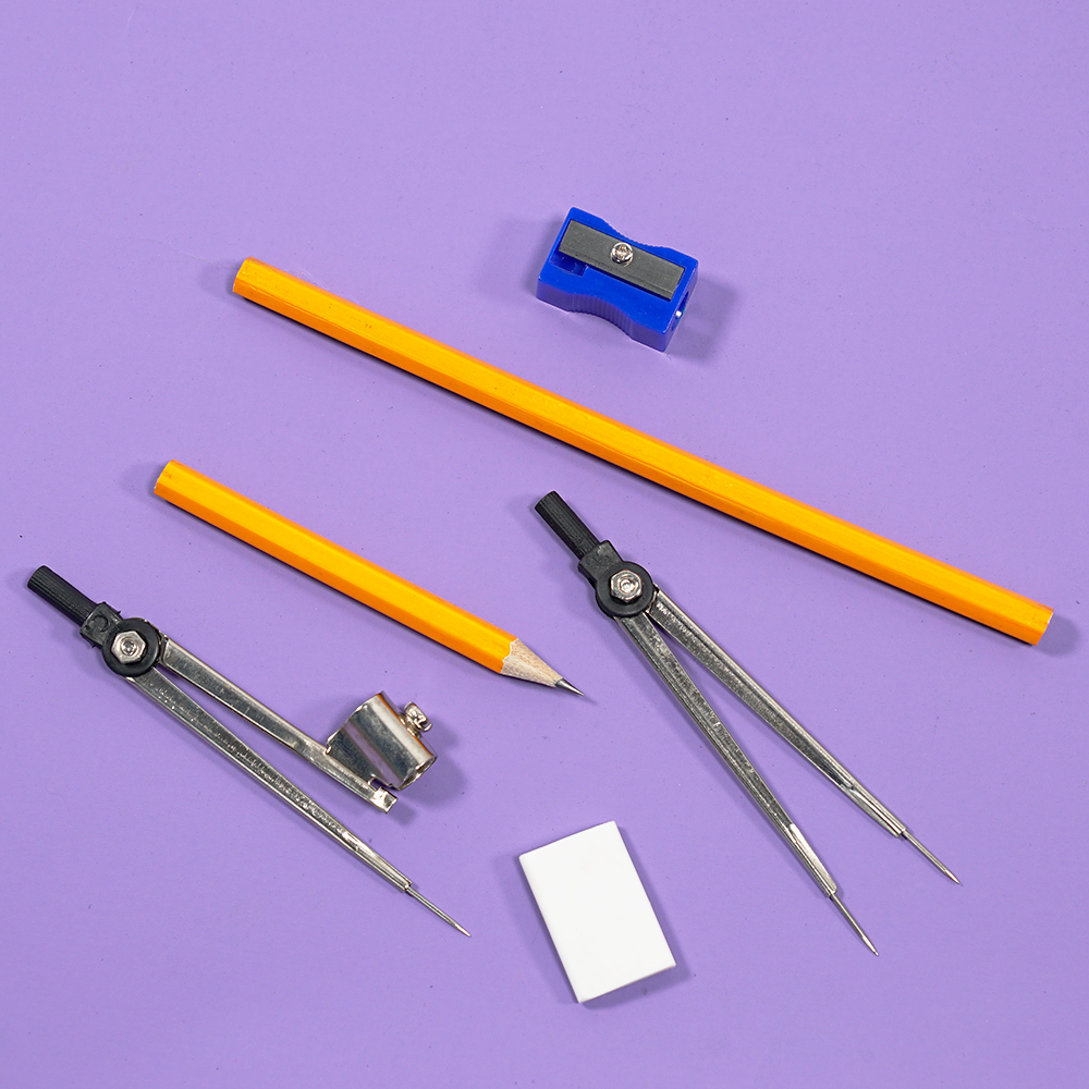 School Gift Box Stationery Set 12 Pieces Math Set With 2 Metal Compasses Geometry Set