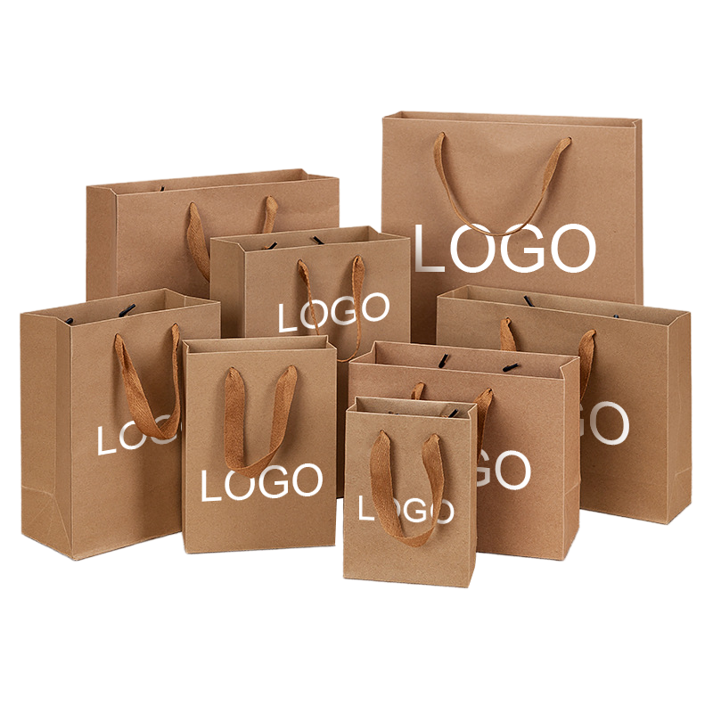 Wholesale Custom Logo Printed Eco Friendly Kraft Paper Grocery Packaging Craft Gift Brown Kraft Paper Shopping Bag with Handle