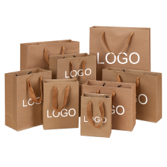 Wholesale Custom Logo Printed Eco Friendly Kraft Paper Grocery Packaging Craft Gift Brown Kraft Paper Shopping Bag with Handle
