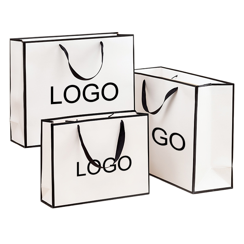 Factory Custom Printed Brand Logo Paper Gift Bag Promotion Luxury Clothing Gift Shopping Black Jewellery Paper Bag With Handle