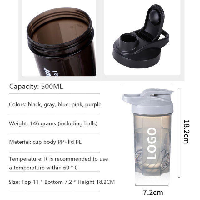 Wholesale Custom Logo Shaker Water Bottle BPA-Free PP Material Gym Protein Shaker Cup Printed Logo for Sports Promotion
