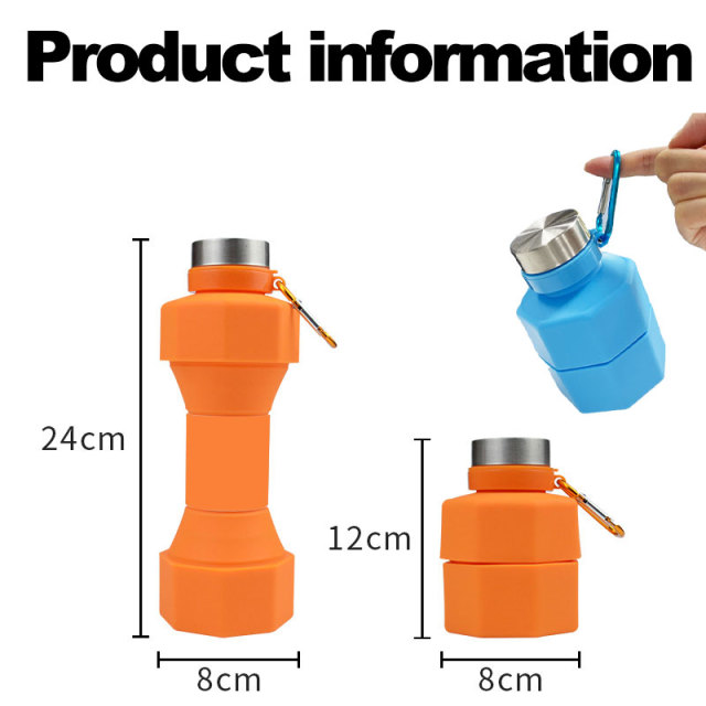 Unisex Silicone Sports Drink Water Bottle Barbell Design Wholesale Folding Collapsible Bottle Custom Logo Gym Appropriate Free