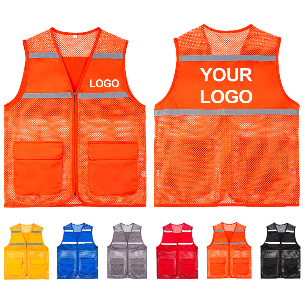 Wholesale Custom Reflective Vest with logo Construction Engineering Traffic Safety Work Clothes Men's Vest with Custom logo