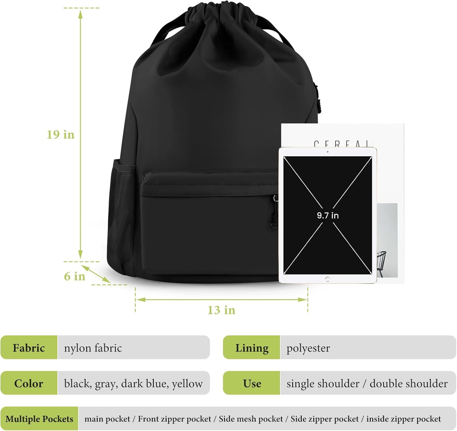 Custom Large Capacity Lightweight Drawstring Backpack With Logo Wholesale Waterproof Sports Drawstring Bag Gym Backpack