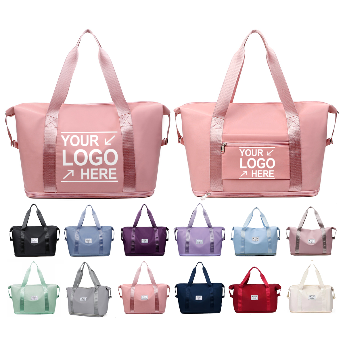 Factory Foldable Duffel Bag Custom Logo Waterproof Duffle Bag Yoga Sports Weekend Shoulder Gym Travel Tote Logo Bag for Women