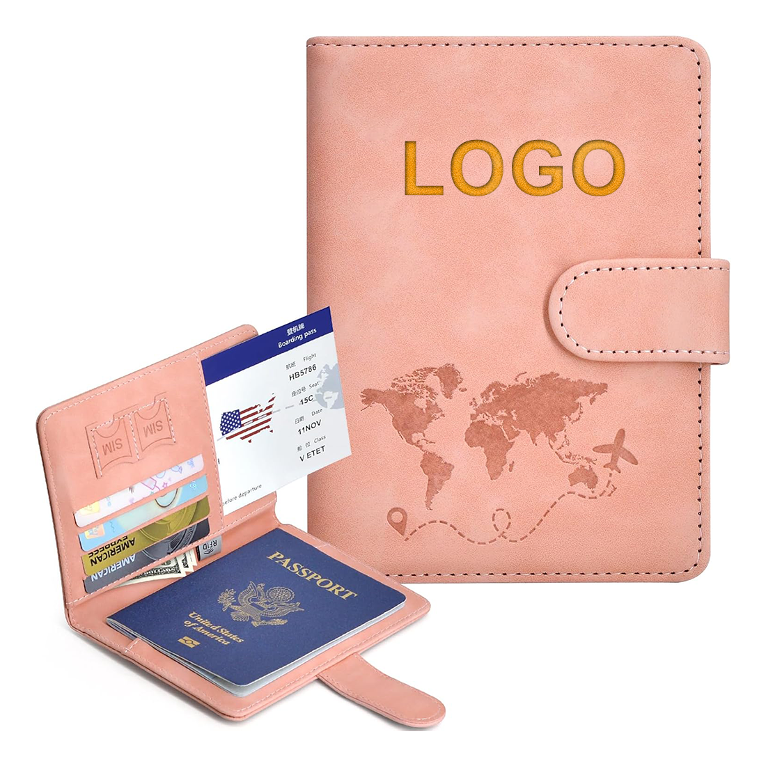 Promotional Business Gift Magnetic Buckle Card Holder Custom Passport Holder Portable Waterproof PU Leather Passport Wallet