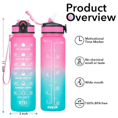 New 1000ML Large Capacity Plastic Sports Water Bottles Gradient Color Water Bottle with Scale Straw Outdoor Sports Water Cup
