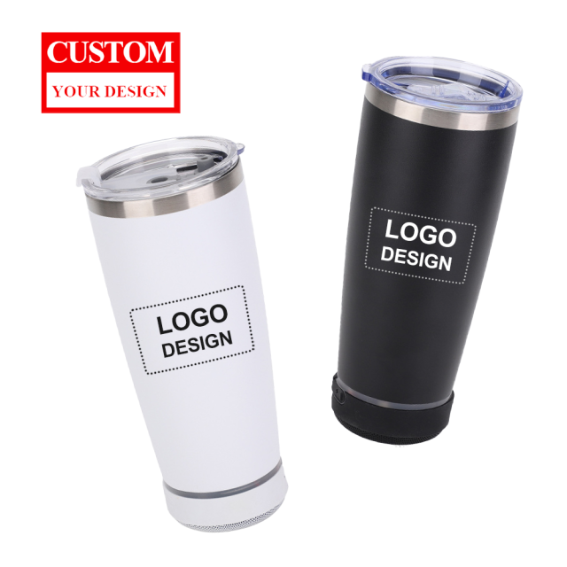 Factory Custom Car Cup with Engraving 20oz Drink Bottles Stainless Steel Coffee Mug Thermos Cup with Bluetooth Speaker