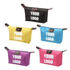 Promotional Candy Color Cosmetic Storage Makeup Bag Summer Travel Portable Foldable Clutch Women Bag with Customized Logo