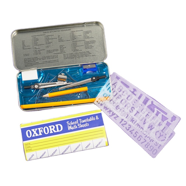 School Gift Box Stationery Set 12 Pieces Math Set With 2 Metal Compasses Geometry Set