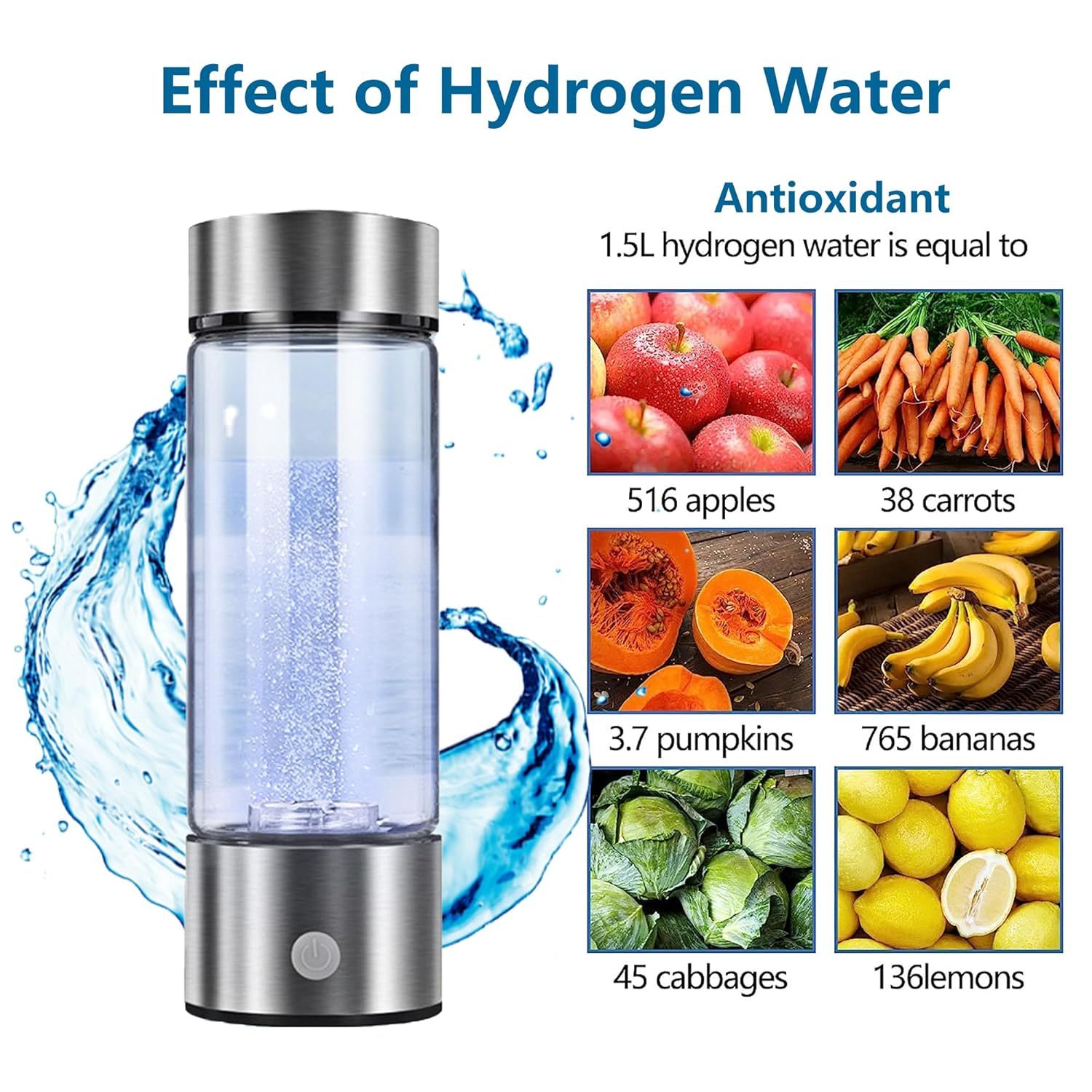 Factory Filter Water Bottle Hydrogen Alkaline Hydrogen Water Bottle Hydrogen Water Generator With Glass Bottle with Custom logo
