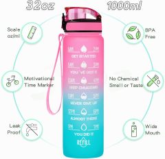 New 1000ML Large Capacity Plastic Sports Water Bottles Gradient Color Water Bottle with Scale Straw Outdoor Sports Water Cup