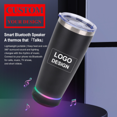 Factory Custom Car Cup with Engraving 20oz Drink Bottles Stainless Steel Coffee Mug Thermos Cup with Bluetooth Speaker