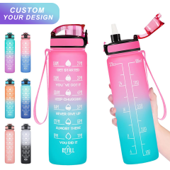 New 1000ML Large Capacity Plastic Sports Water Bottles Gradient Color Water Bottle with Scale Straw Outdoor Sports Water Cup