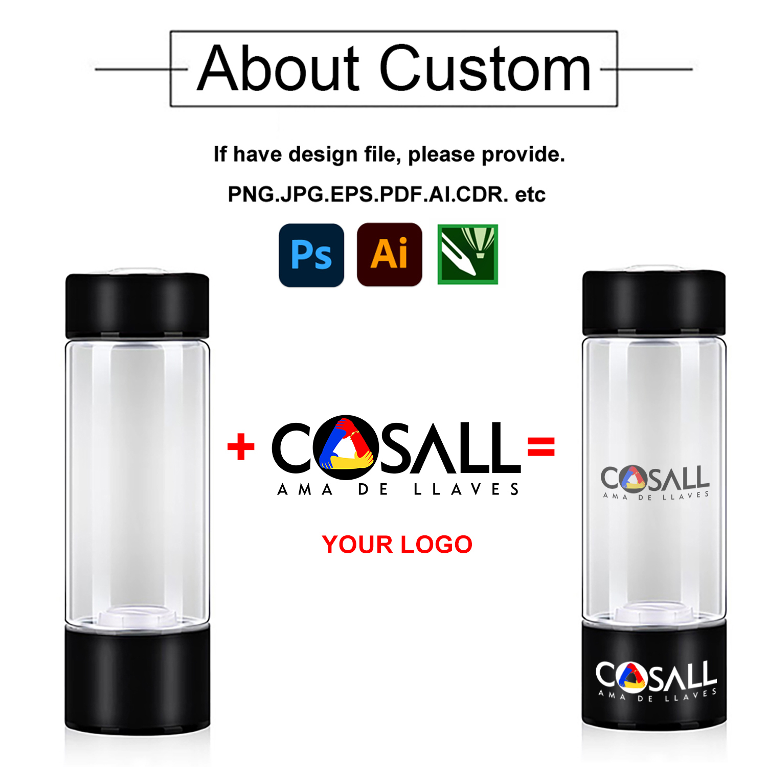 Factory Filter Water Bottle Hydrogen Alkaline Hydrogen Water Bottle Hydrogen Water Generator With Glass Bottle with Custom logo