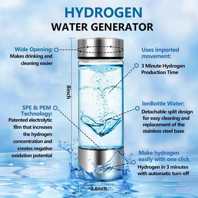 Factory Filter Water Bottle Hydrogen Alkaline Hydrogen Water Bottle Hydrogen Water Generator With Glass Bottle with Custom logo