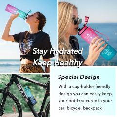 New 1000ML Large Capacity Plastic Sports Water Bottles Gradient Color Water Bottle with Scale Straw Outdoor Sports Water Cup