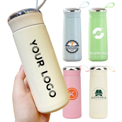 Custom Tea Water Bottle With Logo Wholesale Glass Vacuum Cupping 13oz Glass Drinking Water Bottle 400ml Glass Thermos Cup