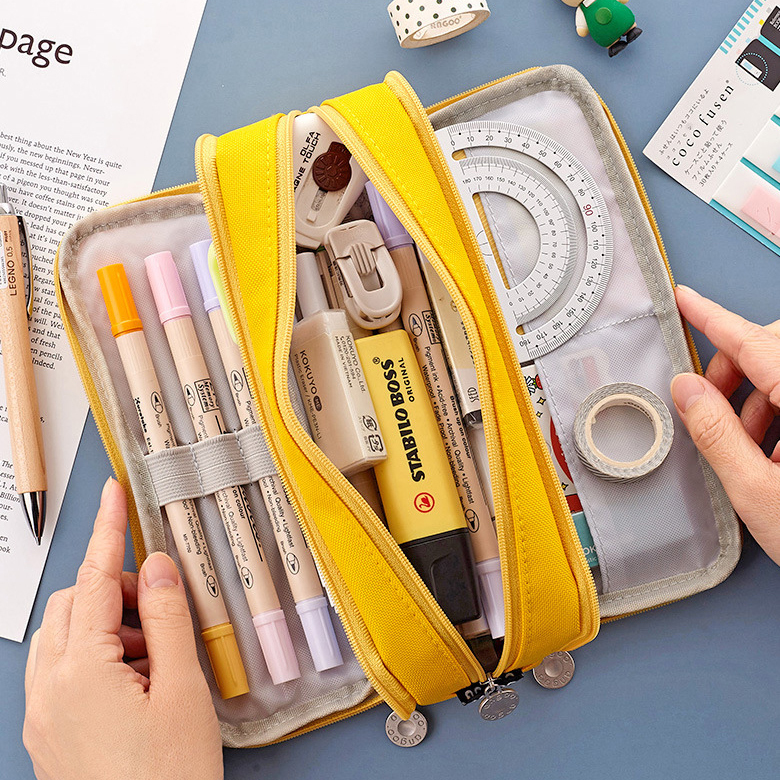 Junior High School Pencil Case Custom Logo Stationery Box Three Layer Large Capacity Cute Pen Bags Oxford Material Fashion Style