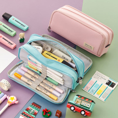 Junior High School Pencil Case Custom Logo Stationery Box Three Layer Large Capacity Cute Pen Bags Oxford Material Fashion Style