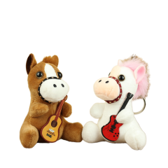 Mini Horse Stuffed Animal Plush Keychain Soft Peluche Music Guitar Bag Charm Pendant PP Cotton Filling Mesh Claw Machine Toy