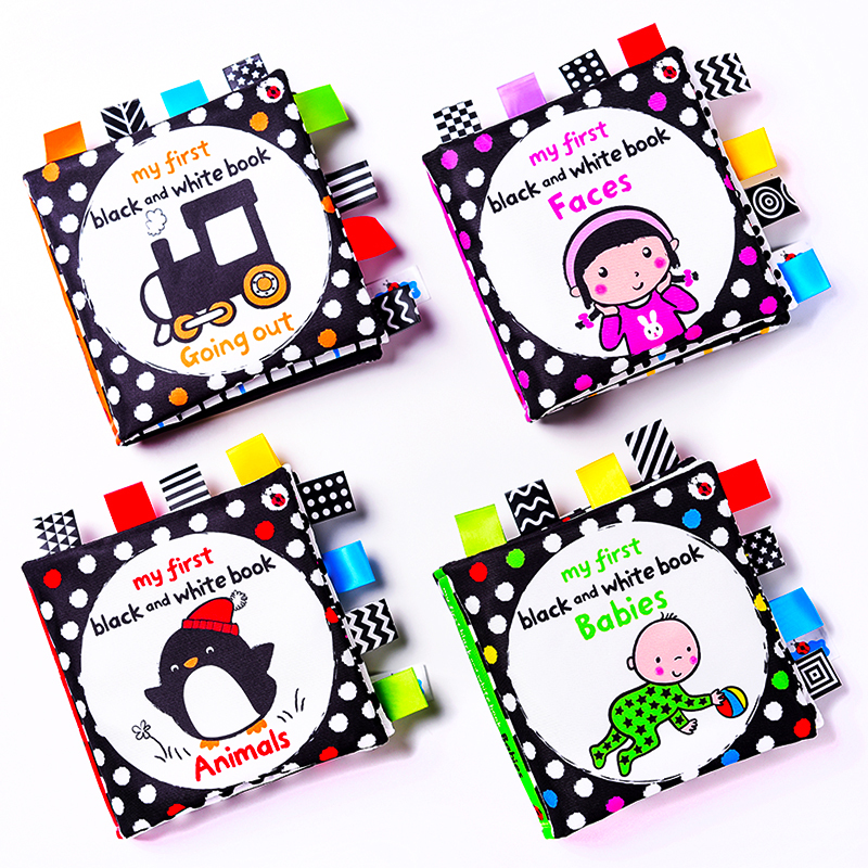 Early Education Tear Black and White Multi-label Newborn Visual Stimulation Training Baby Cloth Book