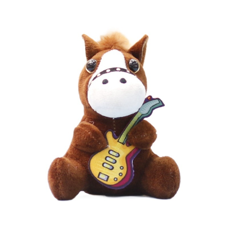 Mini Horse Stuffed Animal Plush Keychain Soft Peluche Music Guitar Bag Charm Pendant PP Cotton Filling Mesh Claw Machine Toy